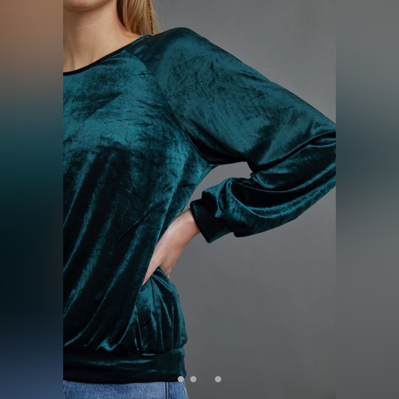 Anthropologie Maeve Candace Velvet Dark Green Top - Picture 8 of 9